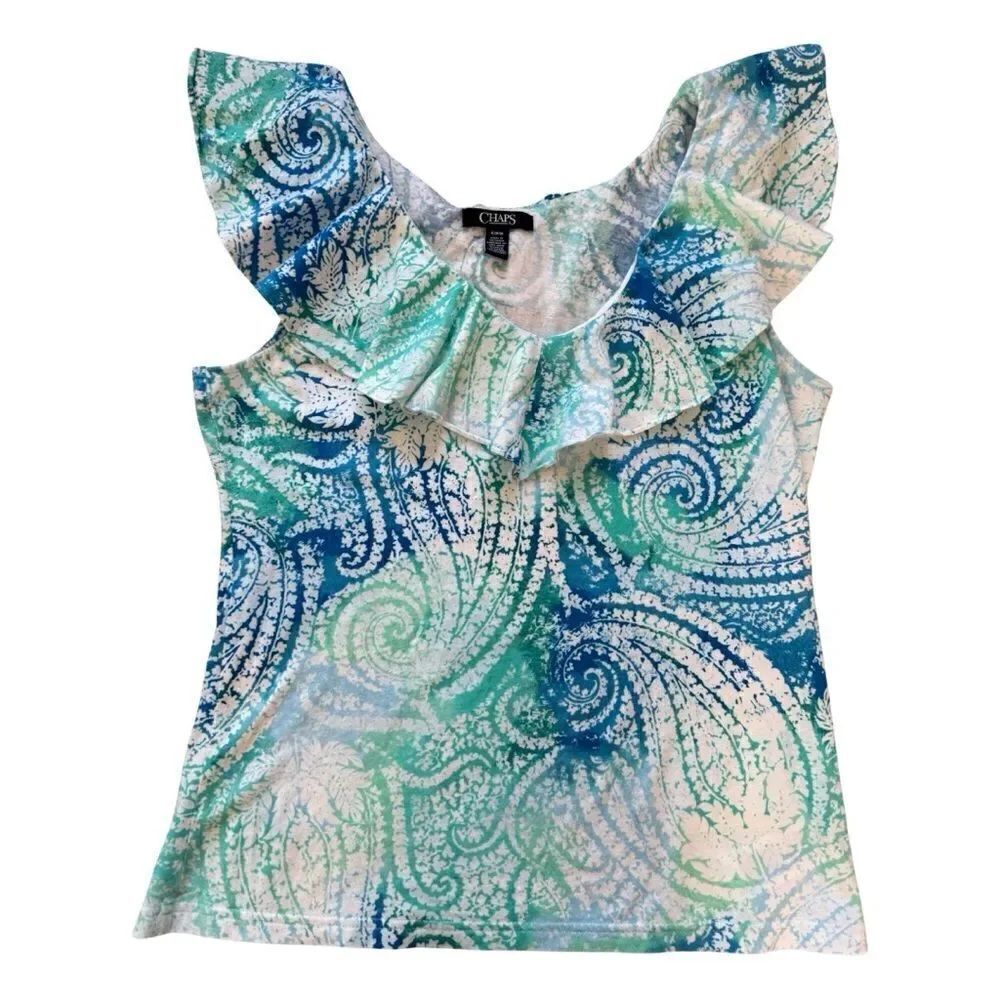 Chaps Women's Paisley Printed Ruffled Blouse Top Size M